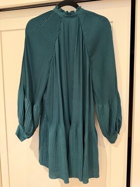 Women’s sz Small Treasure & Bond Teal Pleated Ruffle-Neck Dress